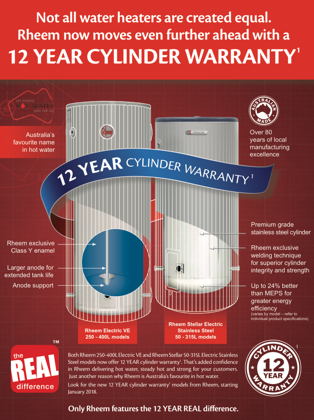 Rheem Hot Water 12 Year Warranty 1st Choice Hot Water