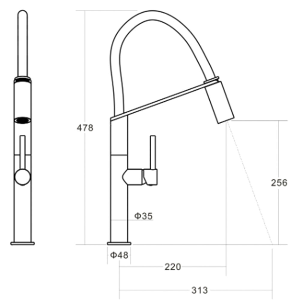 CORI Pull-Down Sink Mixer Dimensions