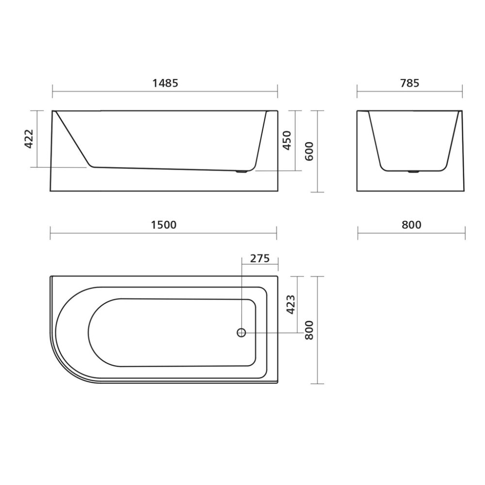 Seima Plati 110 Corner Freestanding Bath Dimensions