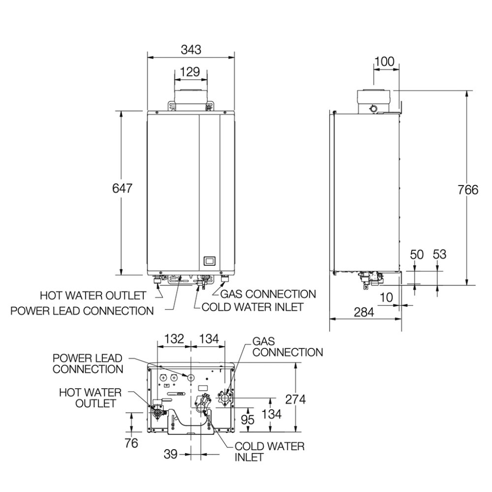 Rheem Ultra 28L Gas Continuous Flow Water Indoor Dimensions