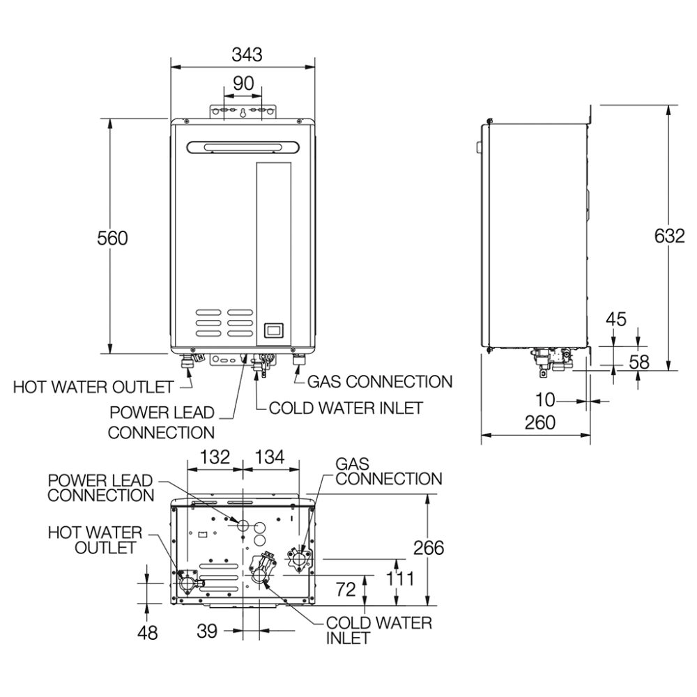 Rheem Ultra 28L Gas Continuous Flow Water Outdoor Dimensions