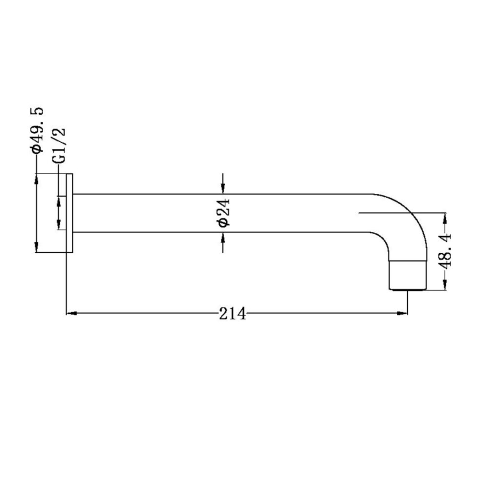 DOLCE BASIN/BATH SPOUT NR250803200 215MM Brushed Nickel Dimensions