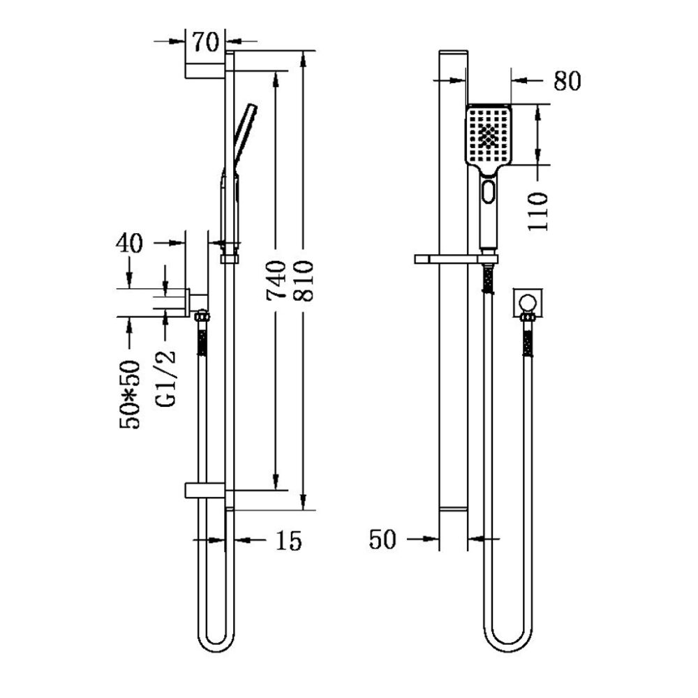 NERO CELIA NEW SHOWER RAIL 4* 6L/MIN CP NR316 DIMENSIONS