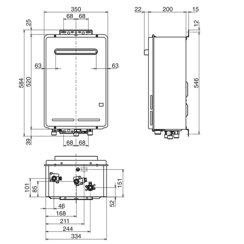 Thermann G-Series 16Litre Continuous Flow Dimensions